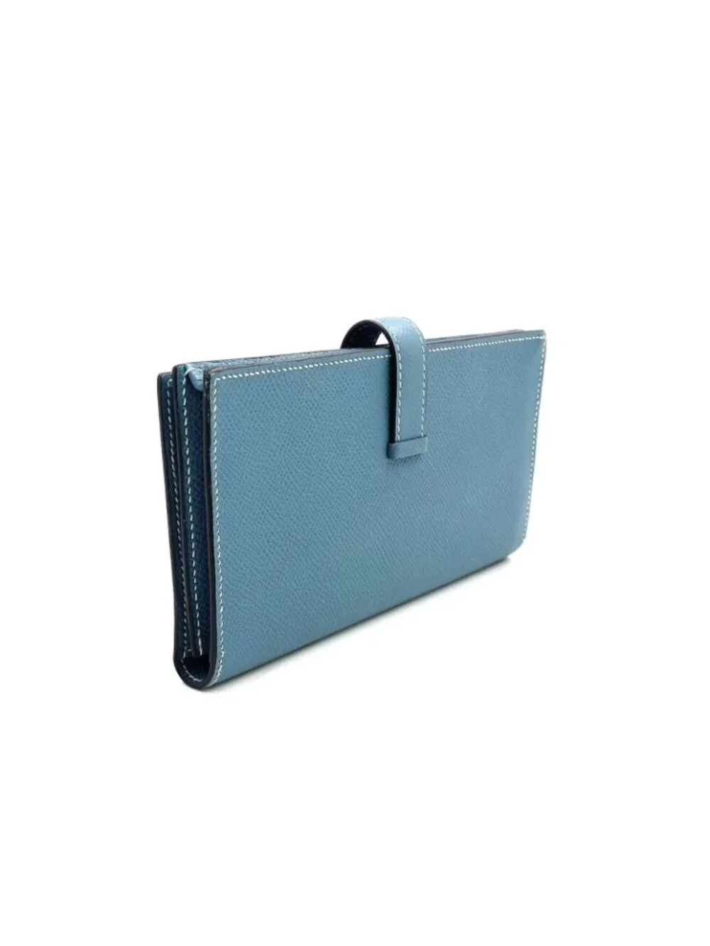 Hermes Bearn Souffle Leather Light Blue Wallet Silver
